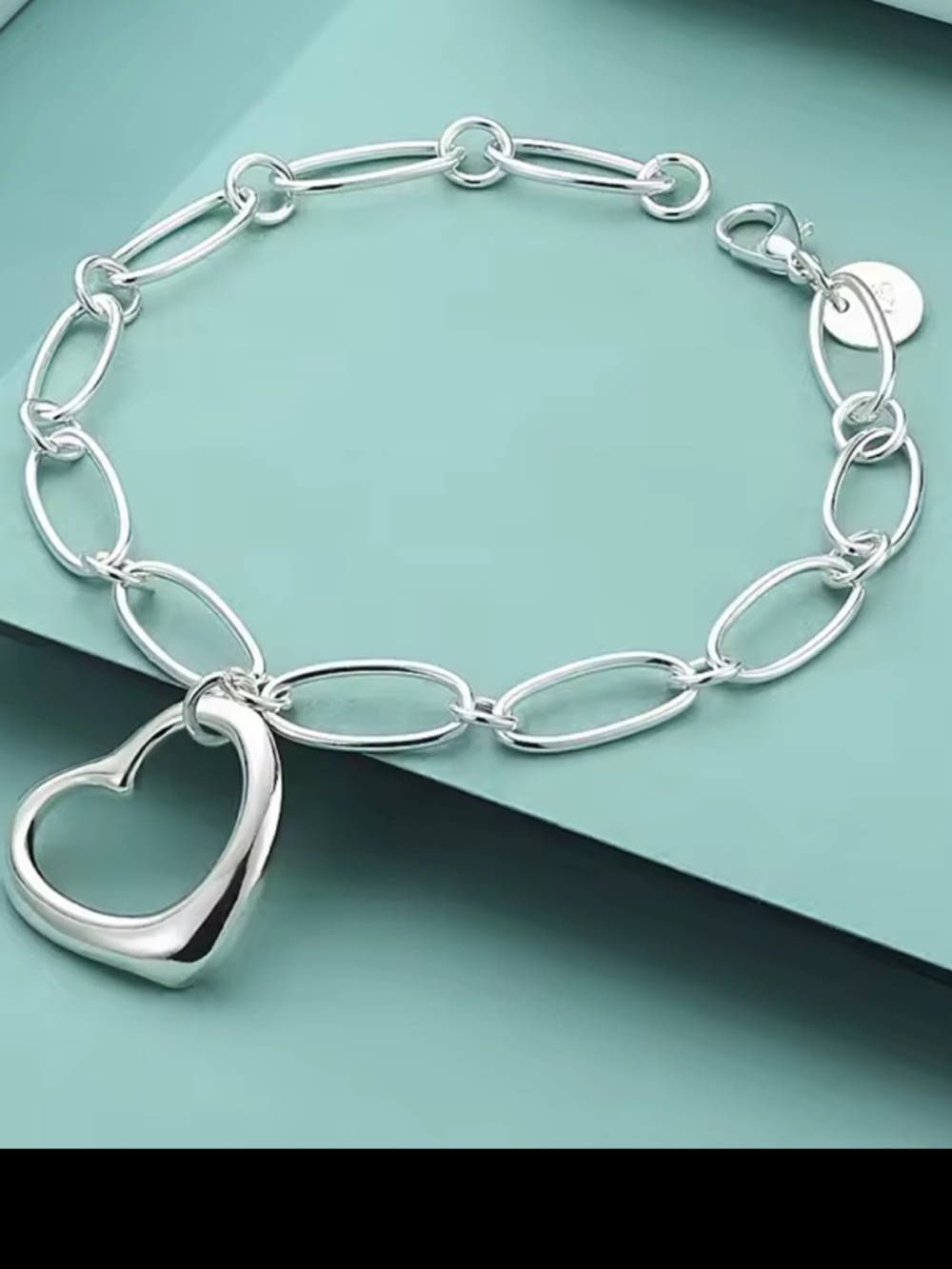 Chain link bracelet with heart pendant in 925 sterling silver